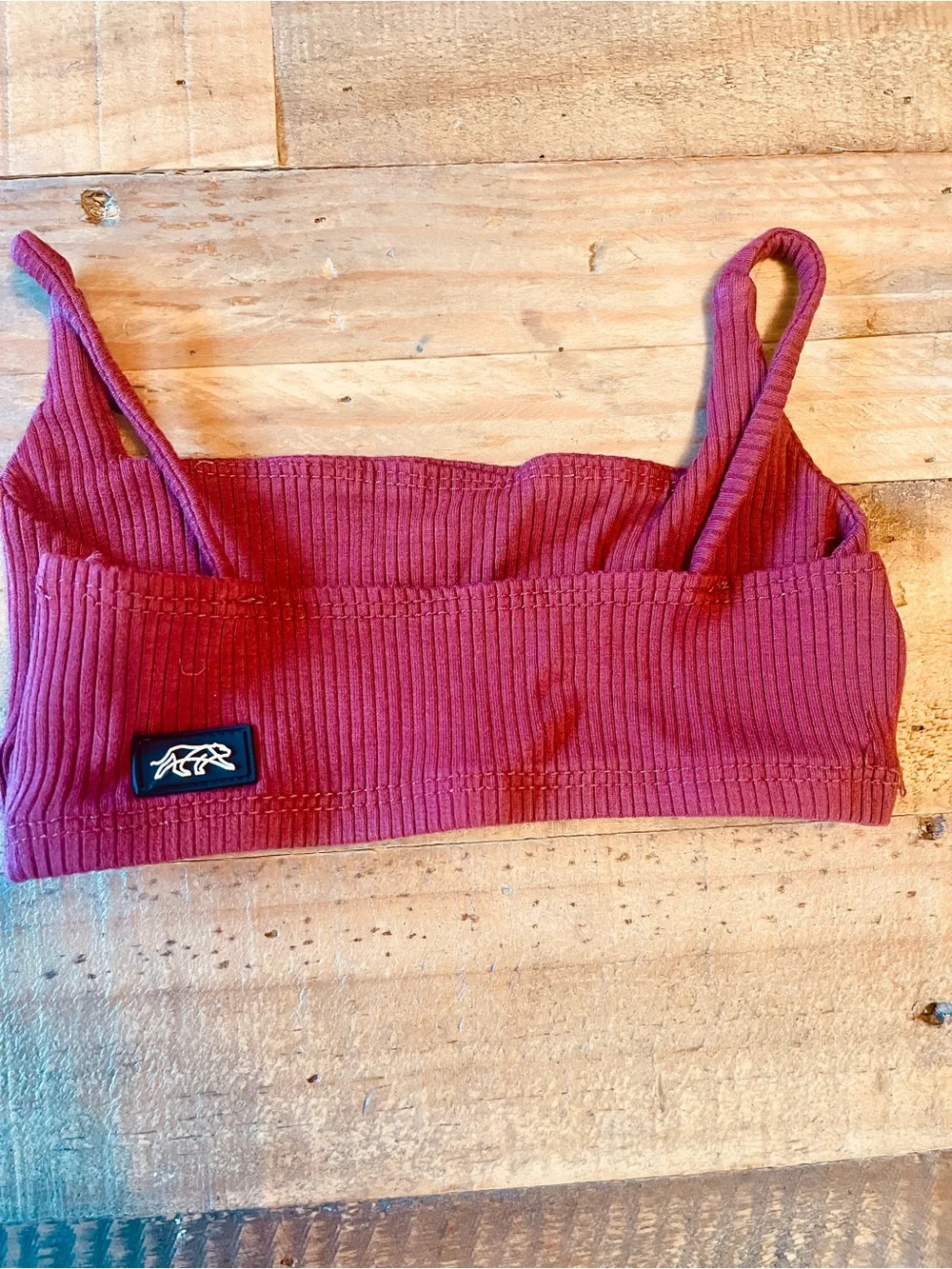 Tiger Friday Ribbed Dance Crop Top - Burgundy